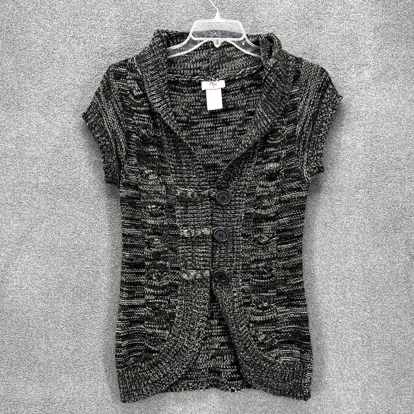 Agua Sweaters - Agua Knit Cardigan Sweater womens size Large L Gray Short Sleeve Button collared